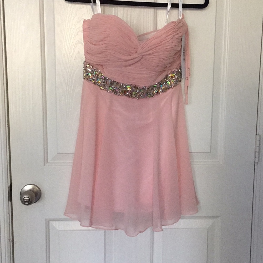 Jovani Beaded Strapless Blush Pink Dress